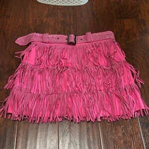 Nashville Babe Rhinestone Fringe Mini Skirt - Pink